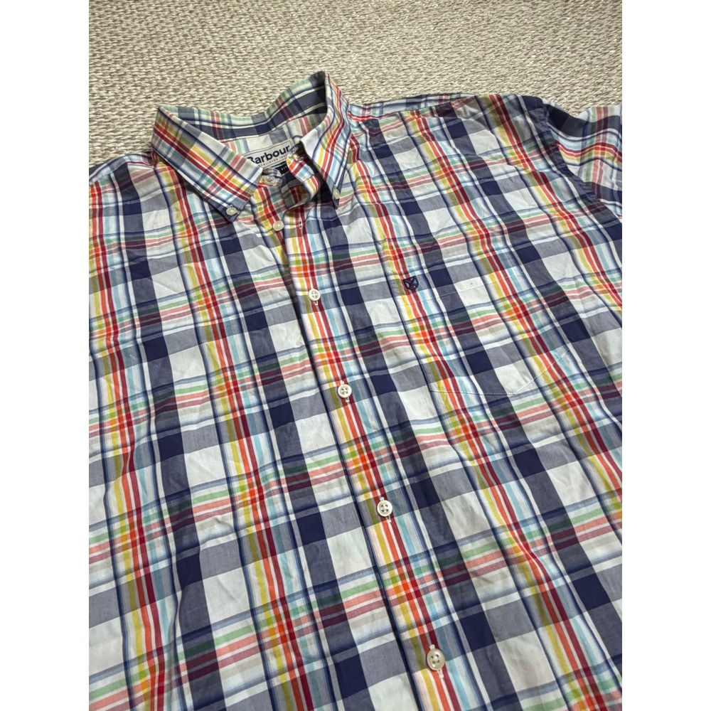 Barbour Mens XL Regular Fit Multi Color Madras Plaid Button Down Shirt preppy - Picture 7 of 7